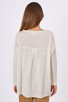 Peraluna-Meadow Blouse Ön Ve Arka Pile Detaylı Salaş Kadın Triko Bluz Ekru-Bluz-6-Milagron.com