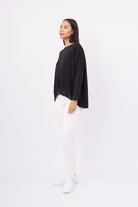 Peraluna-Meadow Blouse Ön Ve Arka Pile Detaylı Salaş Kadın Triko Bluz Si̇yah-Bluz-6-Milagron.com