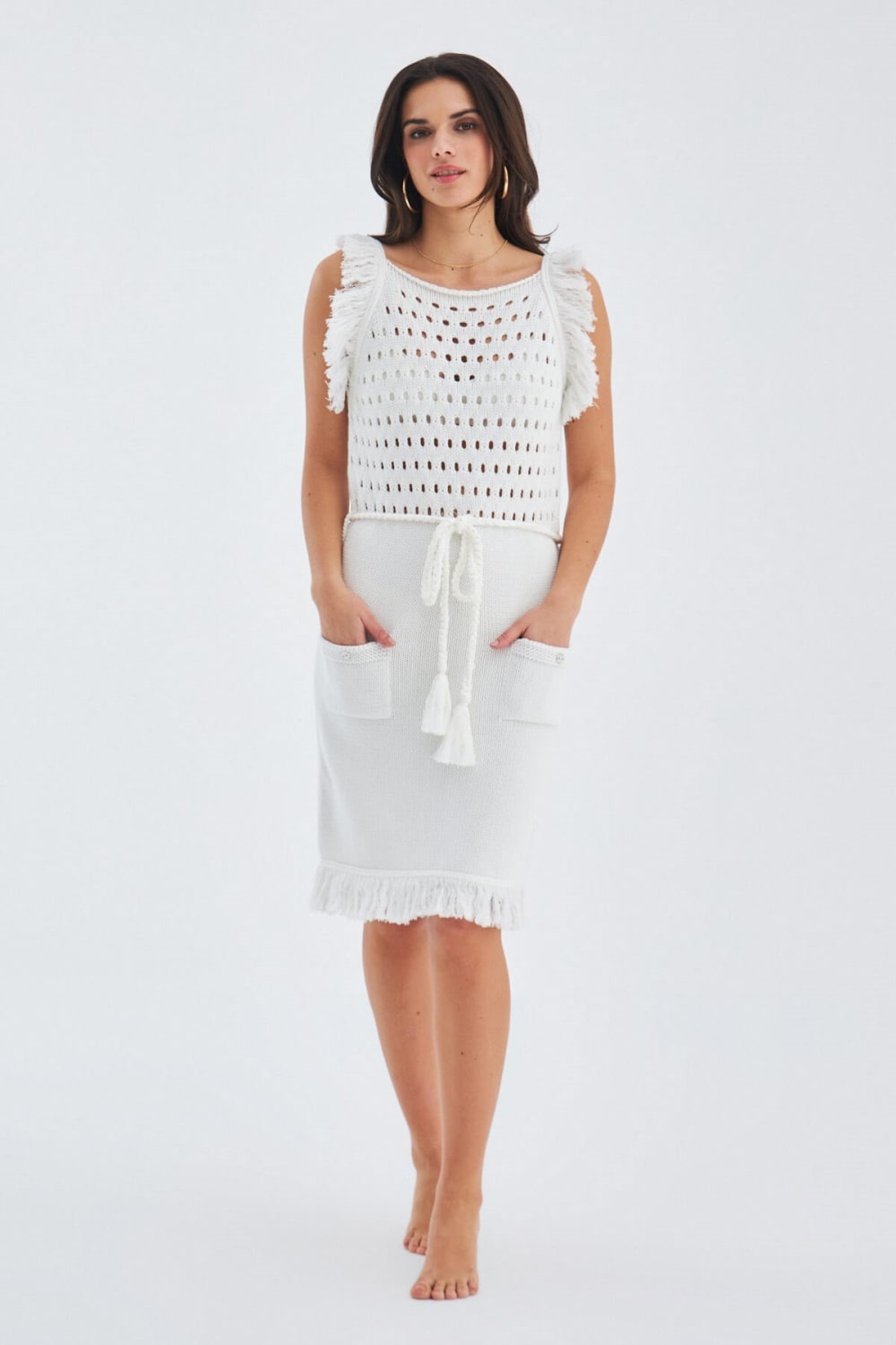 Peraluna-Miyoki Dress %100 Pamuk Diz Hizası Yazlık Kadın Triko Elbise-Elbise-11-Milagron.com