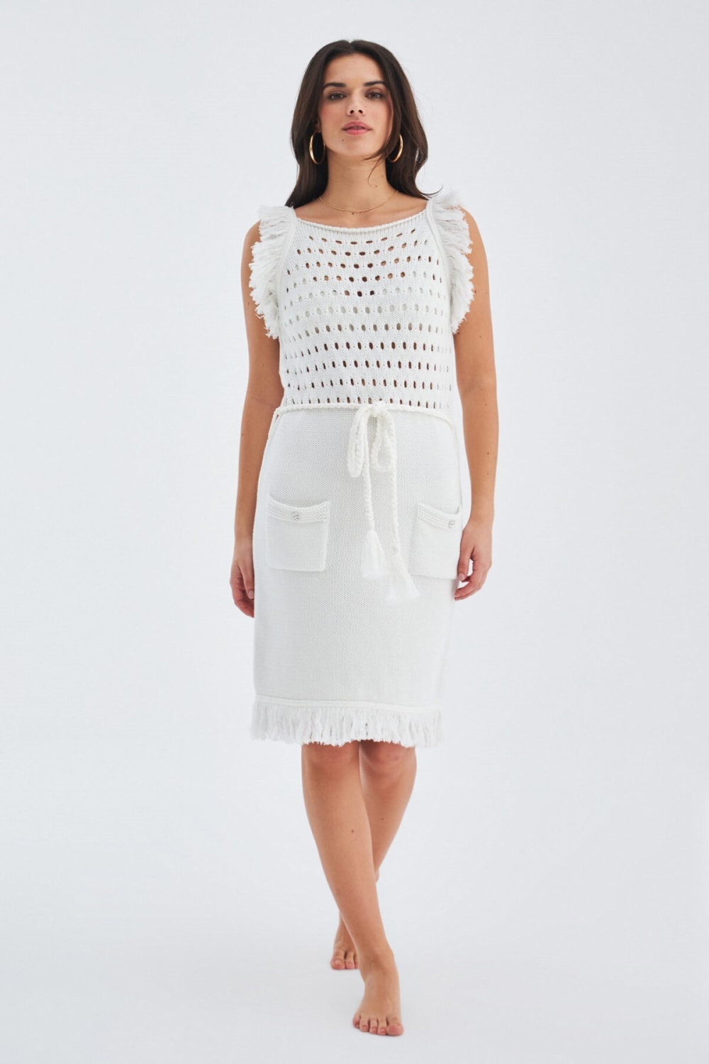 Peraluna-Miyoki Dress %100 Pamuk Diz Hizası Yazlık Kadın Triko Elbise-Elbise-14-Milagron.com