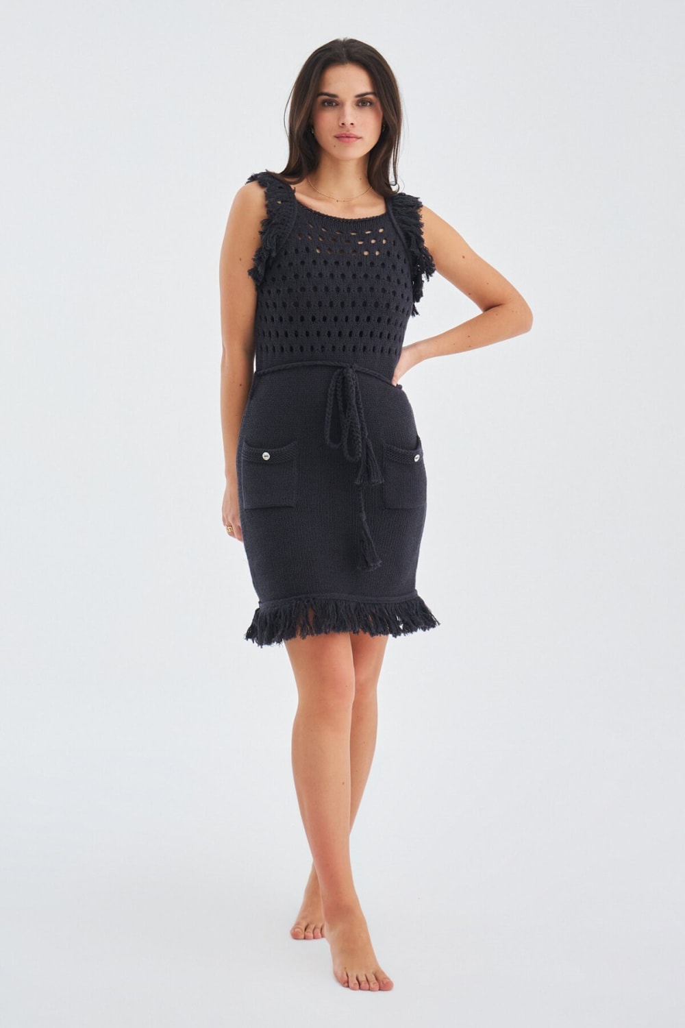 Peraluna-Miyoki Dress %100 Pamuk Diz Hizası Yazlık Kadın Triko Elbise-Elbise-2-Milagron.com