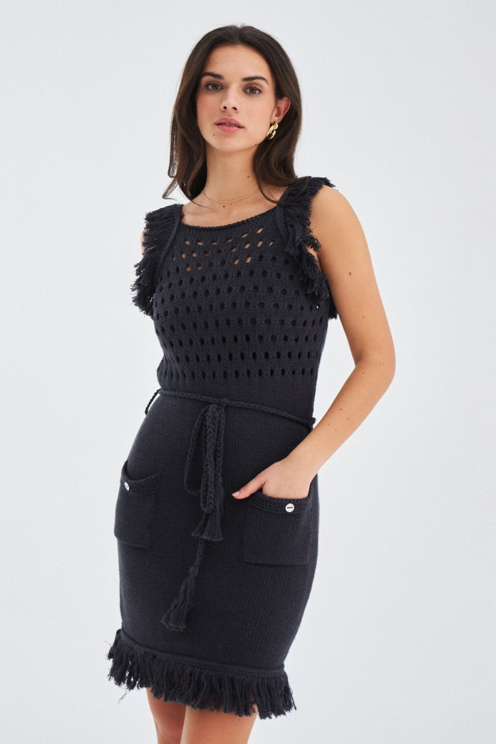 Peraluna-Miyoki Dress %100 Pamuk Diz Hizası Yazlık Kadın Triko Elbise-Elbise-6-Milagron.com