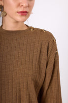 Peraluna-Molly Omuzu Düğmeli Kadın Triko Kazak Kahve Melanj-Kazak & Triko-6-Milagron.com