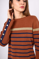 Peraluna-Monroe Çizgili Kadın Triko Kazak Kızıl Kahve-Kazak & Triko-3-Milagron.com