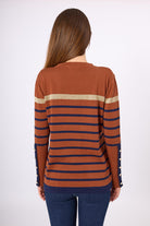 Peraluna-Monroe Çizgili Kadın Triko Kazak Kızıl Kahve-Kazak & Triko-9-Milagron.com