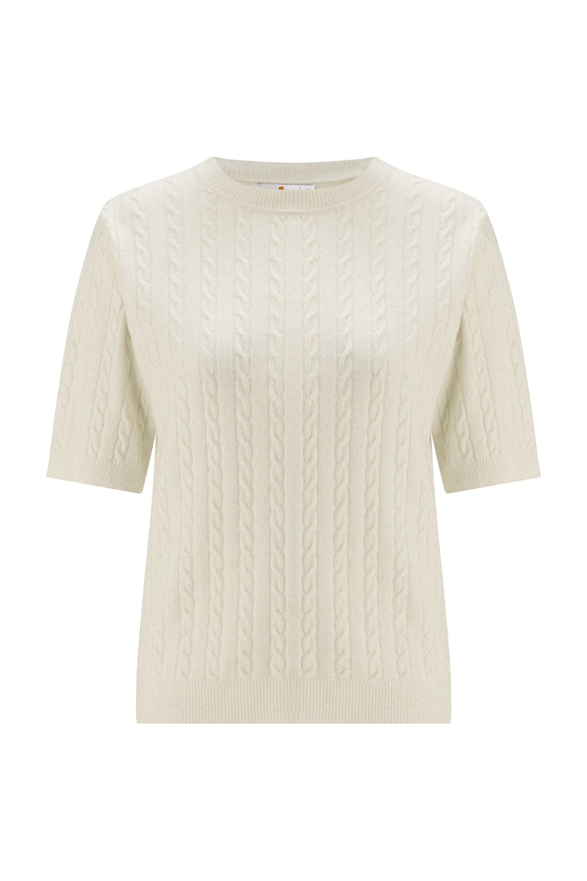 Peraluna Nicole Blouse Saç Örgülü Kısa Kollu Kaşmirli Kadın Triko Bluz - Ekru