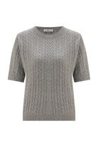 Peraluna Nicole Blouse Saç Örgülü Kısa Kollu Kaşmirli Kadın Triko Bluz - Gri Melanj