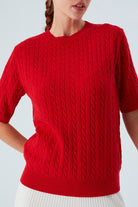 Peraluna Nicole Blouse Saç Örgülü Kısa Kollu Kaşmirli Kadın Triko Bluz - Kırmızı