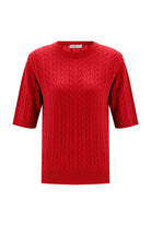 Peraluna Nicole Blouse Saç Örgülü Kısa Kollu Kaşmirli Kadın Triko Bluz - Kırmızı