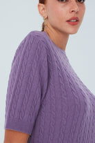 Peraluna Nicole Blouse Saç Örgülü Kısa Kollu Kaşmirli Kadın Triko Bluz - Pastel Mor