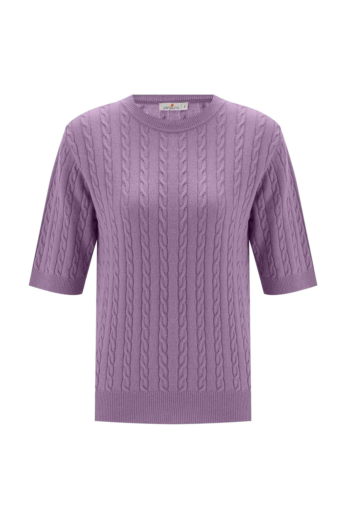 Peraluna Nicole Blouse Saç Örgülü Kısa Kollu Kaşmirli Kadın Triko Bluz - Pastel Mor