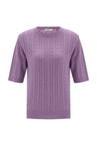 Peraluna Nicole Blouse Saç Örgülü Kısa Kollu Kaşmirli Kadın Triko Bluz - Pastel Mor