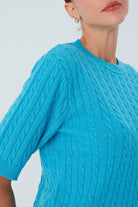Peraluna Nicole Blouse Saç Örgülü Kısa Kollu Kaşmirli Kadın Triko Bluz - Turkuaz