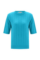 Peraluna Nicole Blouse Saç Örgülü Kısa Kollu Kaşmirli Kadın Triko Bluz - Turkuaz