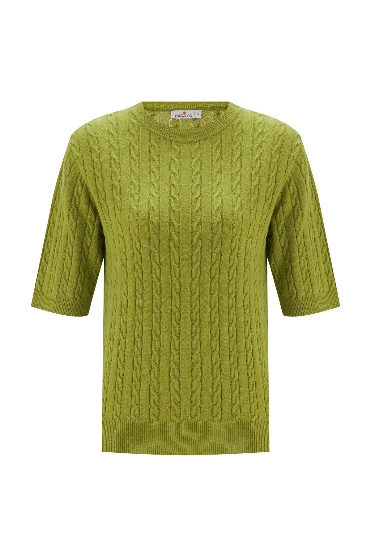 Peraluna Nicole Blouse Saç Örgülü Kısa Kollu Kaşmirli Kadın Triko Bluz - Yeşil
