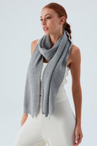 Peraluna Nomi Scarf Selanik Örgü Kaşmir Karışımlı Yumuşak Kadın Triko Atkı - Gri Melanj