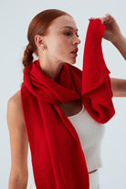 Peraluna Nomi Scarf Selanik Örgü Kaşmir Karışımlı Yumuşak Kadın Triko Atkı - Kırmızı