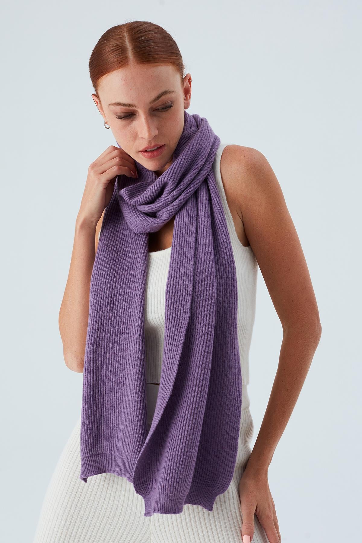 Peraluna Nomi Scarf Selanik Örgü Kaşmir Karışımlı Yumuşak Kadın Triko Atkı - Pastel Mor
