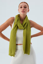 Peraluna Nomi Scarf Selanik Örgü Kaşmir Karışımlı Yumuşak Kadın Triko Atkı - Yeşil