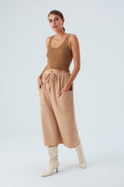 Peraluna-Nora Ski̇rt Rahat Kesim Beli Lastikli Bilek Hizası Cepli Kadın Triko Etek -Etek-1-Milagron.com