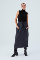 Peraluna-Nora Ski̇rt Rahat Kesim Beli Lastikli Bilek Hizası Cepli Kadın Triko Etek -Etek-14-Milagron.com