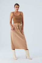 Peraluna-Nora Ski̇rt Rahat Kesim Beli Lastikli Bilek Hizası Cepli Kadın Triko Etek -Etek-4-Milagron.com