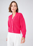 Peraluna Olivia Cardigan Selanik Örgü %100 Pamuk V Yaka Kadın Triko Hırka - Azalea Pink