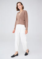 Peraluna Olivia Cardigan Selanik Örgü %100 Pamuk V Yaka Kadın Triko Hırka - Camel Melanj