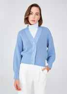 Peraluna Olivia Cardigan Selanik Örgü %100 Pamuk V Yaka Kadın Triko Hırka - Mavi