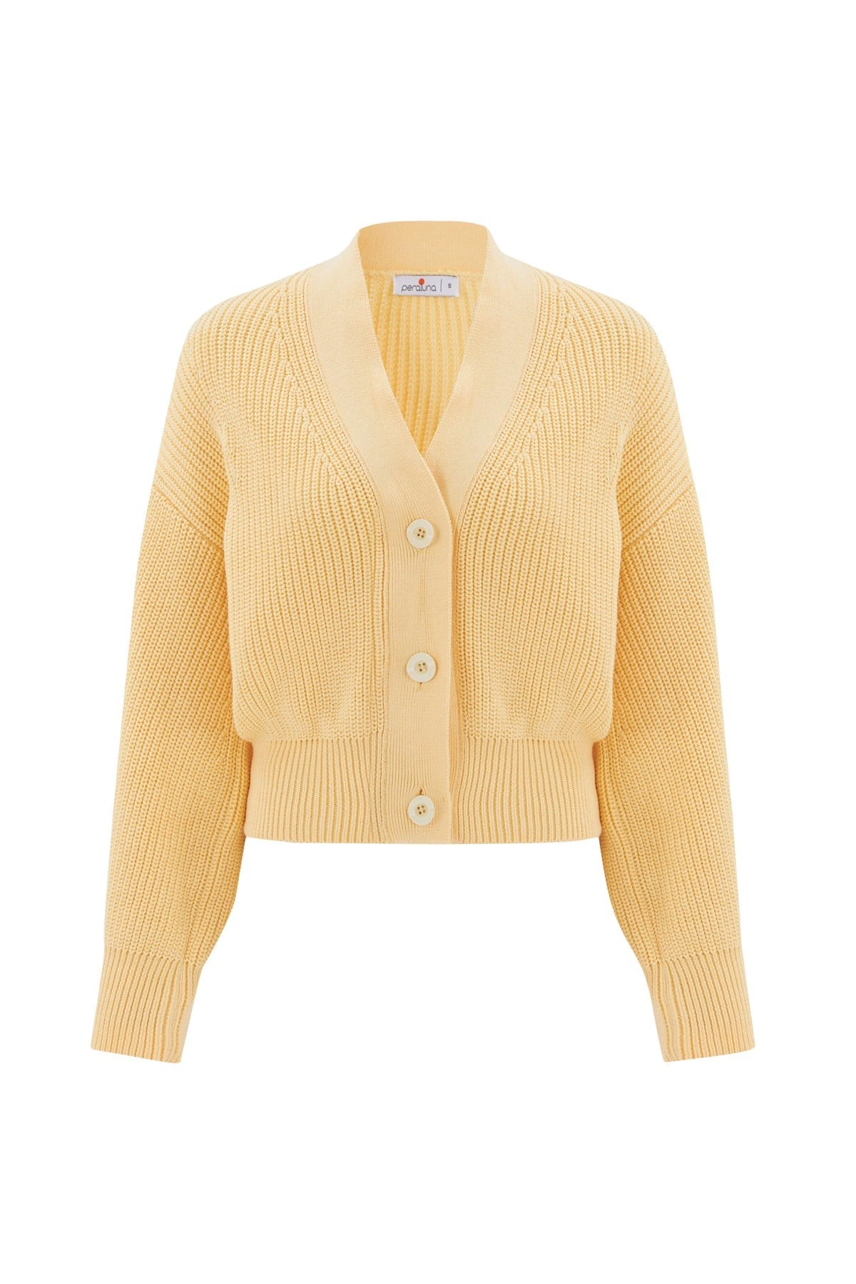 Peraluna Olivia Cardigan Selanik Örgü %100 Pamuk V Yaka Kadın Triko Hırka - Sarı