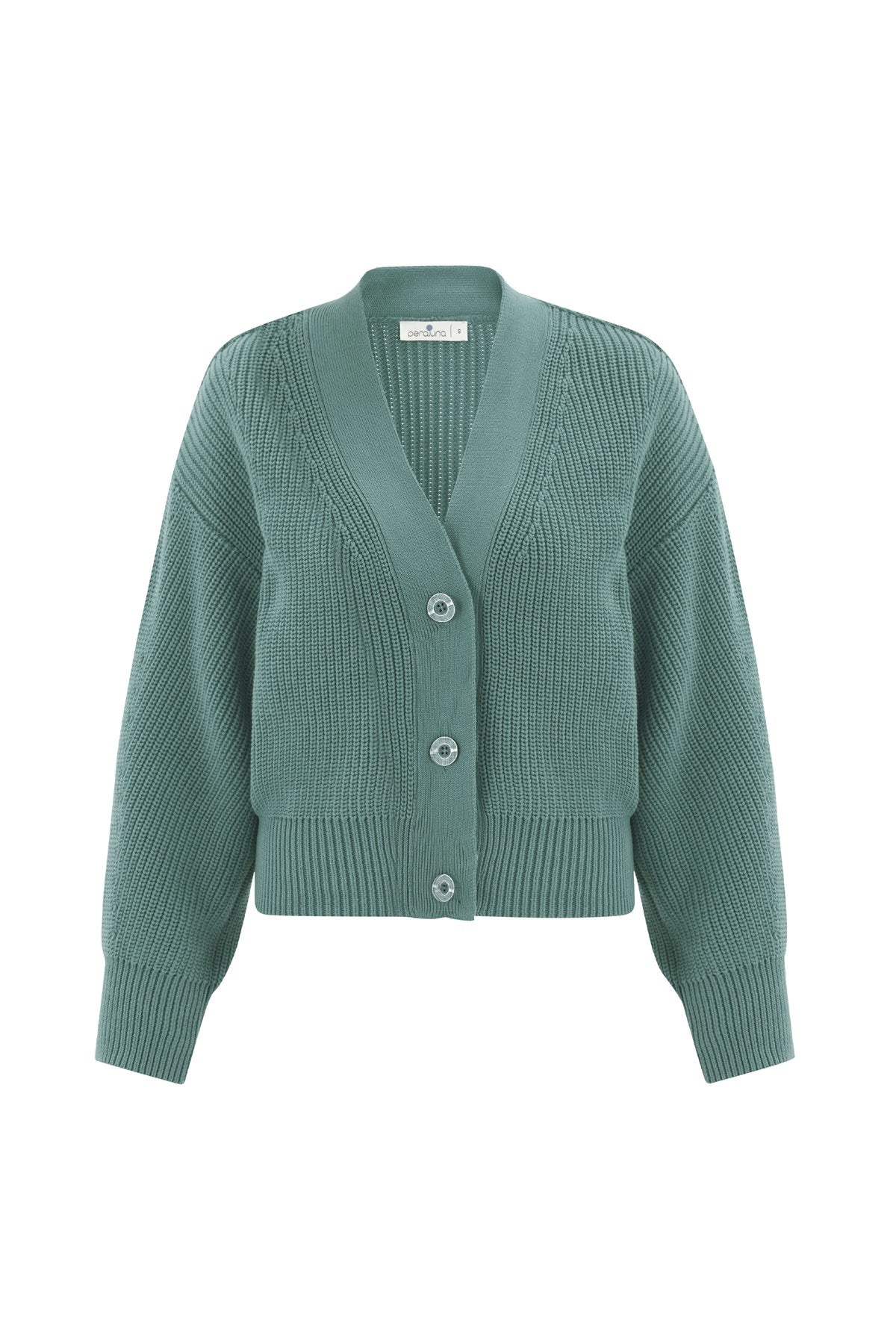 Peraluna Olivia Cardigan Selanik Örgü %100 Pamuk V Yaka Kadın Triko Hırka - Yeşil