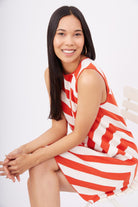 Peraluna-Paula Dress Çizgili Organik Pamuklu A Form Kadın Elbise Kırmızı/Beyaz-Elbise-6-Milagron.com