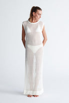 Peraluna-Pearl Dress Ajurlu Bisiklet Yaka Uzun Kadın Triko Elbise-Elbise-3-Milagron.com