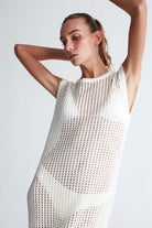 Peraluna-Pearl Dress Ajurlu Bisiklet Yaka Uzun Kadın Triko Elbise-Elbise-5-Milagron.com