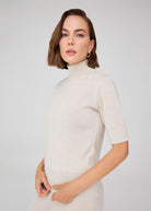 Peraluna Betty Blouse Balıkçı Yaka Kısa Kollu İNce Basic Kadın Triko Bluz - Ekru Melanj