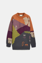 Peraluna-Peraluna Charlotte Pullover Bisiklet Yaka Göz Desen Çok Renkli Organik Pamuk Kadın Triko Kazak - Kiremit Multi-Kazak & Triko-10-Milagron.com