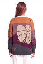 Peraluna-Peraluna Charlotte Pullover Bisiklet Yaka Göz Desen Çok Renkli Organik Pamuk Kadın Triko Kazak - Kiremit Multi-Kazak & Triko-4-Milagron.com