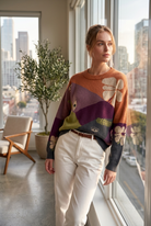 Peraluna-Peraluna Charlotte Pullover Bisiklet Yaka Göz Desen Çok Renkli Organik Pamuk Kadın Triko Kazak - Kiremit Multi-Kazak & Triko-8-Milagron.com