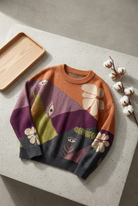 Peraluna-Peraluna Charlotte Pullover Bisiklet Yaka Göz Desen Çok Renkli Organik Pamuk Kadın Triko Kazak - Kiremit Multi-Kazak & Triko-9-Milagron.com