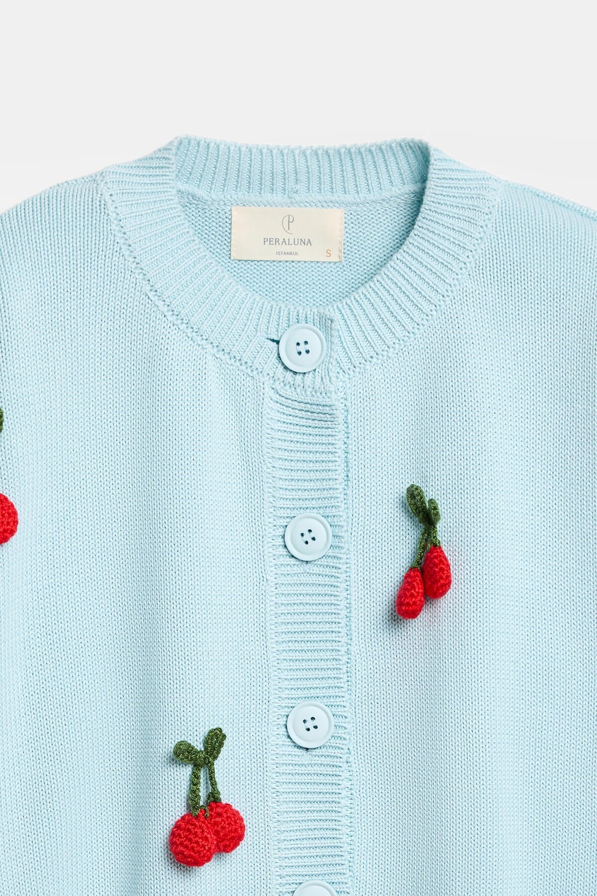 Peraluna Cherry Cardigan Organik Pamuk Kadın Hırka - Açık Mavi
