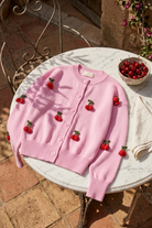 Peraluna Cherry Cardigan Organik Pamuk Kadın Hırka - Pembe