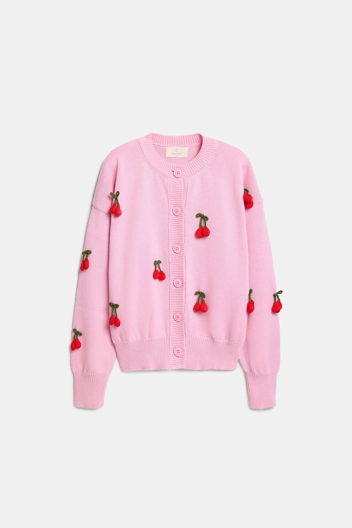 Peraluna Cherry Cardigan Organik Pamuk Kadın Hırka - Pembe