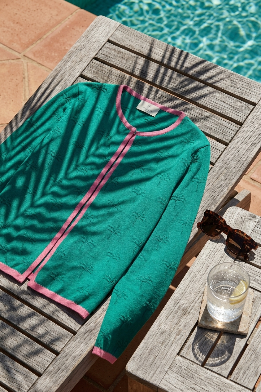 Peraluna Desert Palm, Palmiye Desenli, Kadın Yazlık Triko Hırka - Yeşil