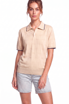 Peraluna Desert Palm Polo, Palmiye Desenli Polo Yaka Triko Tişört - Krem
