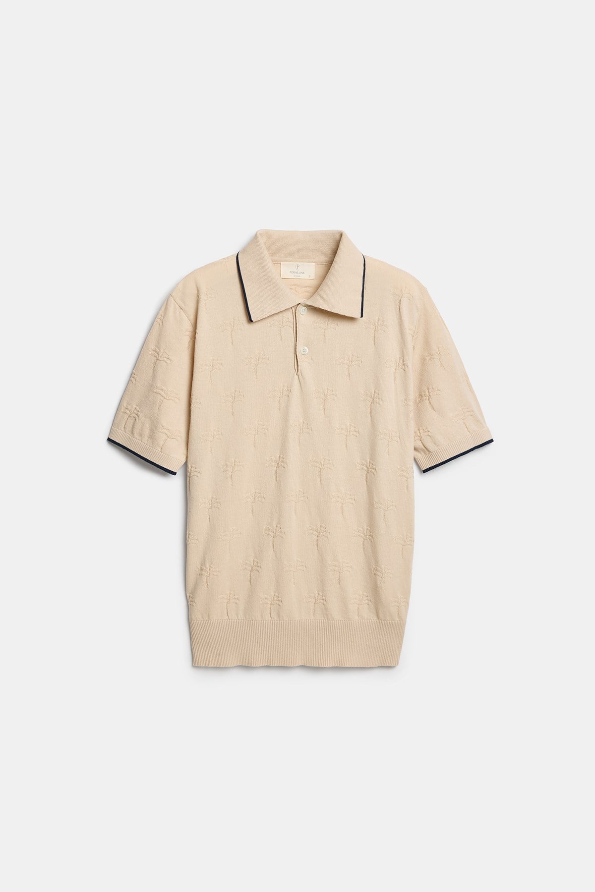 Peraluna Desert Palm Polo, Palmiye Desenli Polo Yaka Triko Tişört - Krem