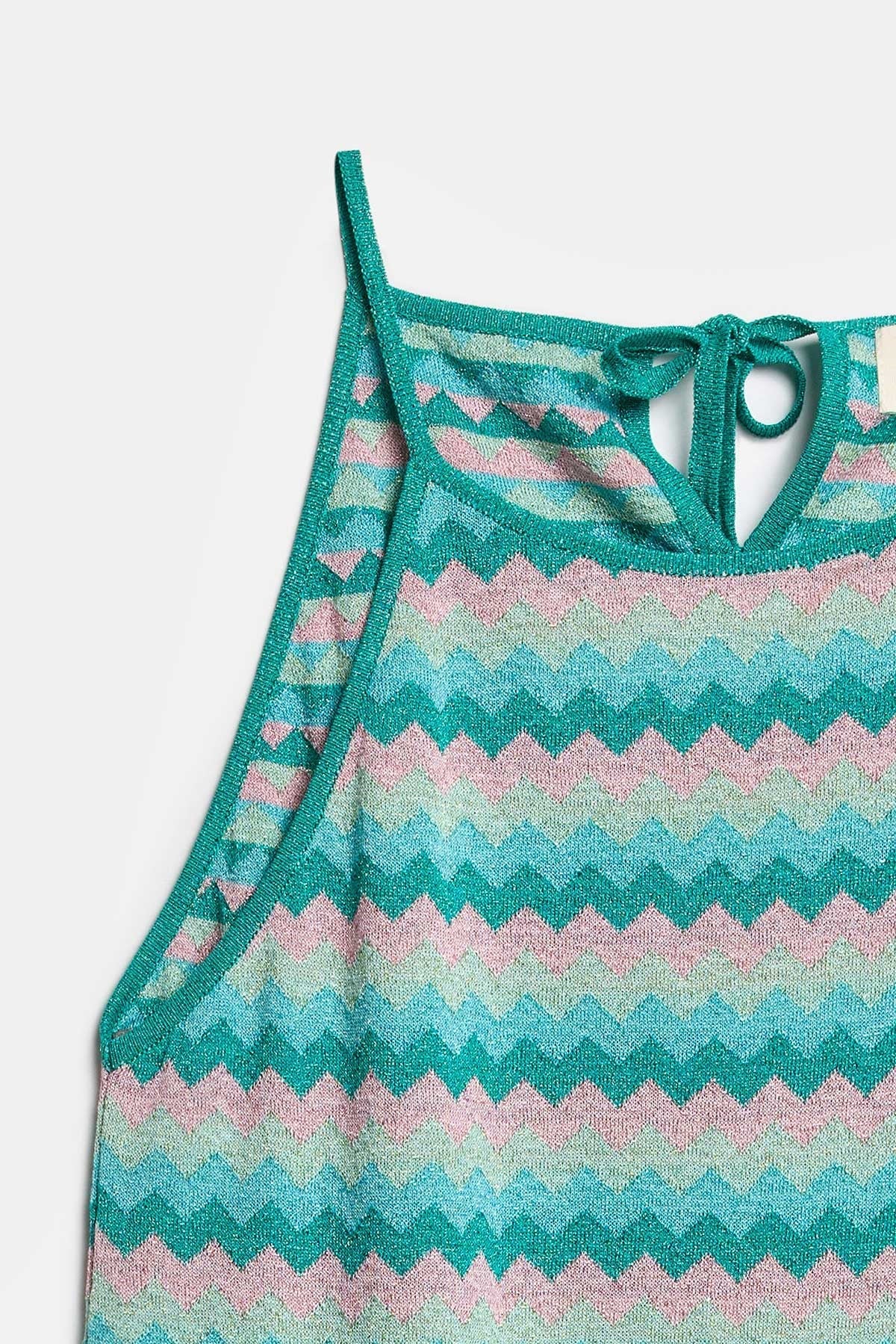 Peraluna Frizante Elbise, Halter Yaka Uzun Yazlık Elbise - Pembe Mavi Multi