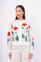 Peraluna-Poppy Cardigan Gelincik Desen Bisiklet Yaka Rahat Kesim Kadın Triko Hırka Ekru-Kazak & Triko-2-Milagron.com