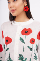 Peraluna-Poppy Cardigan Gelincik Desen Bisiklet Yaka Rahat Kesim Kadın Triko Hırka Ekru-Kazak & Triko-3-Milagron.com