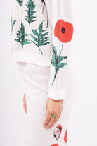 Peraluna-Poppy Cardigan Gelincik Desen Bisiklet Yaka Rahat Kesim Kadın Triko Hırka Ekru-Kazak & Triko-5-Milagron.com