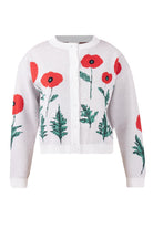Peraluna-Poppy Cardigan Gelincik Desen Bisiklet Yaka Rahat Kesim Kadın Triko Hırka Ekru-Kazak & Triko-9-Milagron.com